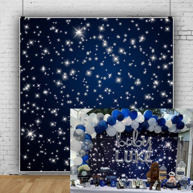 Laeacco 10x10ft Starry Night Sky Photography Backdrop Shining Twinkle Stars Dark Blue Background Newborn Baby Shower Birthday Party Cake Table Decoration Children Baby Kids Girls Photo Portrait Studio - Image 1